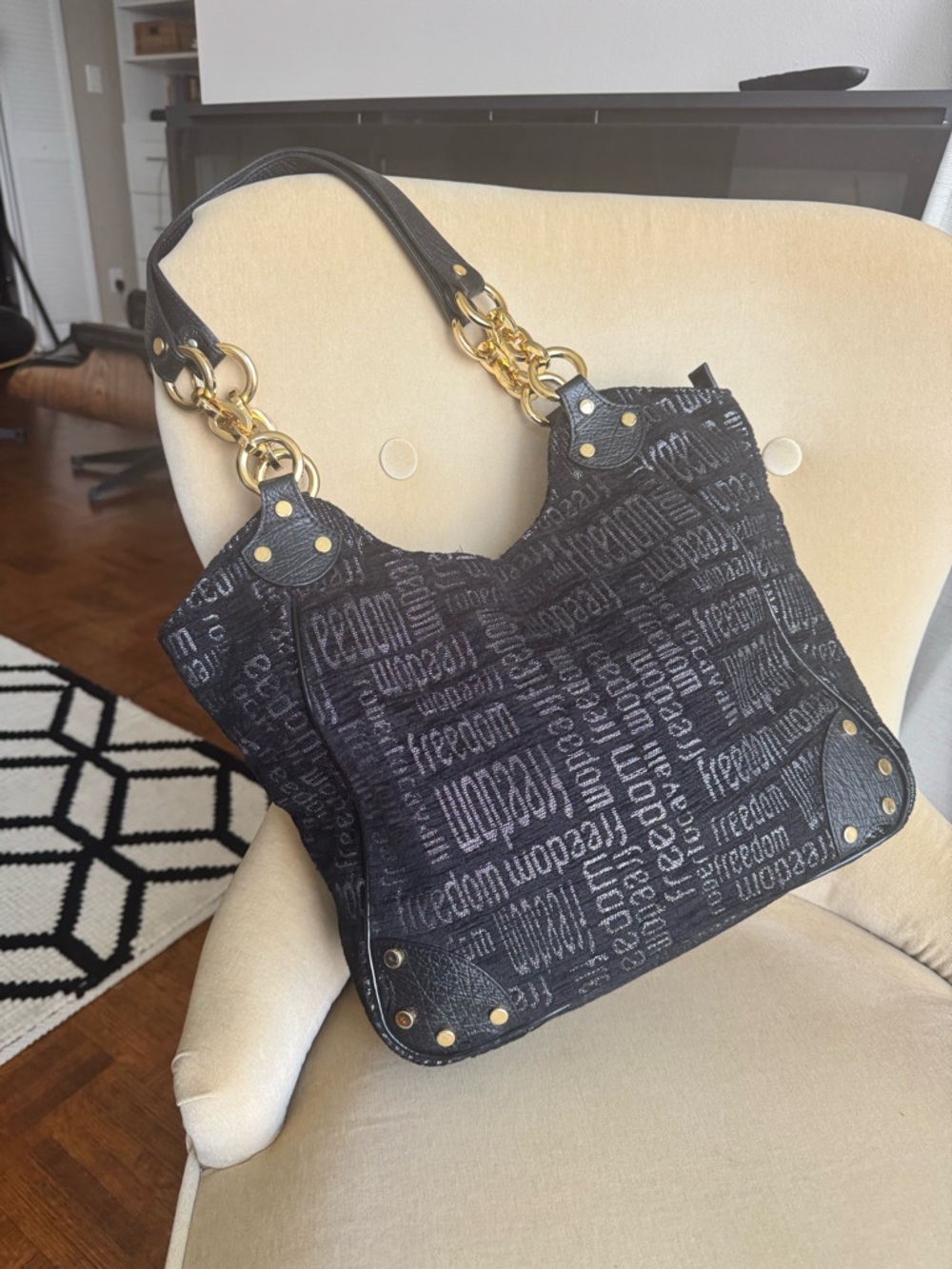 Roberto Cavalli Black Shoulder Bag with Gold Hardware